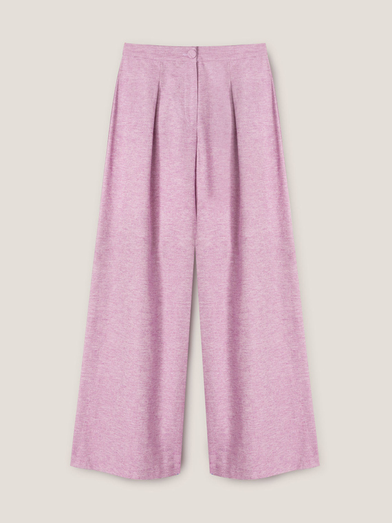 Pantaloni palazzo in tela di cotone lino